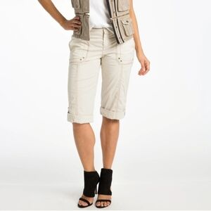 Marrakech Pants Capri Stretch Poplin Cargo Convertible Lightweight Ecru 30 NWT